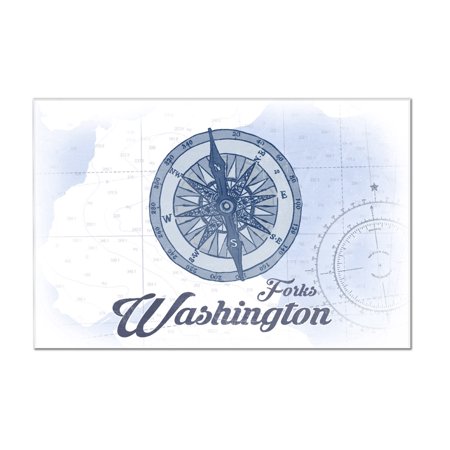Forks, Washington - Compass - Blue - Coastal Icon - Lantern Press Artwork (18x12 Acrylic Wall Art Gallery Quality)