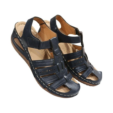 Womens Orthopedic Sandals Wedge Heel Close Toe Sliders Platform Beach Summer Shoes Ladies Breathable Thick-Soled Shoes Outdoor Leisure Sandal US Size 3-7.5