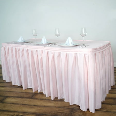 Efavormart 14ft Blush/Rose Gold Pleated Polyester Table Skirt Banquet Folding Table Skirt