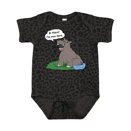 Inktastic Hi There I m New Here Hippo Gift Baby Boy or Baby Girl Bodysuit