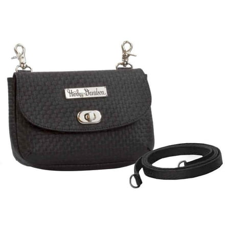 Women's Basket Weave Embossed Clip Hip Bag Purse ZWL9836-BLACK, Harley Davidson