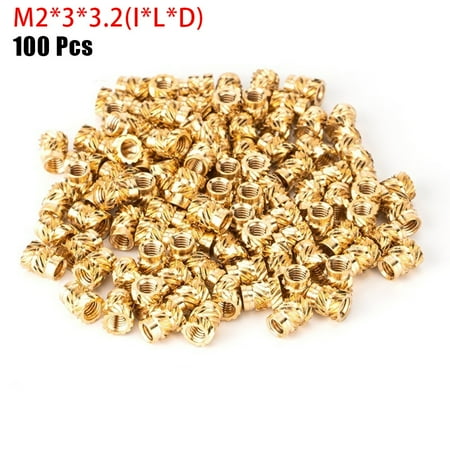 100PCS Threaded Insert Self-clinching Nut Brass Internal Thread Knurled M2