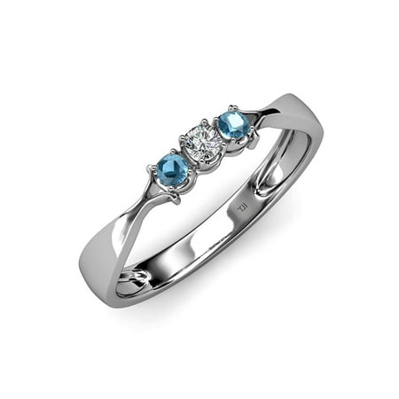 Blue Topaz and Diamond (SI2-I1 G-H) Three Stone Ring 0.17 ct tw in 14K White Gold.size 4.5
Blue Topaz and Diamond (SI2-I1 G-H) Three Stone Ring 0.17 ct tw in 14K White Gold.size 4.5