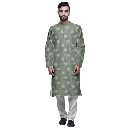 Atasi Modal Satin Printed Mens Kurta With Churidar Pajama Set Summer Clothing
