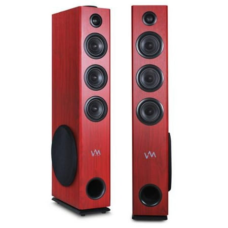 VM Audio EXAT33 Cherry Floorstanding Powered Bluetooth Home Tower Speakers Pair