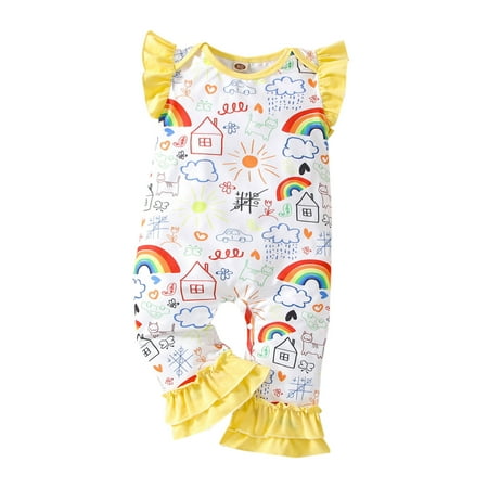 Romper For Girls Rainbow Printed Ruffled Sleeve Clothes Rainbow Bodysuits Coveralls Infant Coveralls And Bodysuits Homewear Soft Fittness Loose Jumpsuits
Romper For Girls Rainbow Printed Ruffled Sleeve Clothes Rainbow Bodysuits Coveralls Infant Coveralls And Bodysuits Homewear Soft Fittness Loose Jumpsuits