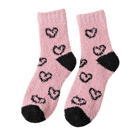 Yinguo Women Furry Thickened Mid Tube Socks Warm Love Floor Socks Confinement Socks