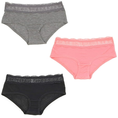 ICY Hot Women s 95% Cotton Bikini Panties (3 Pr) (Large Black Grey Pink)
