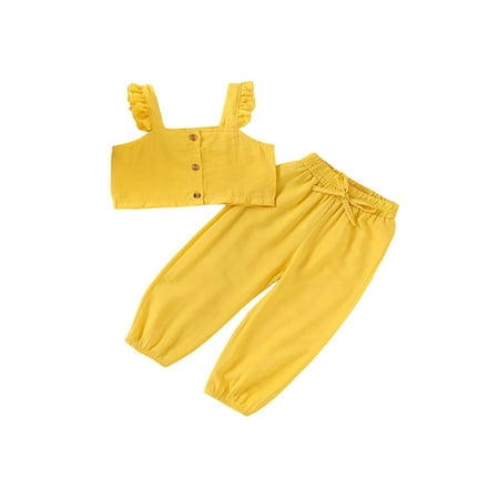 Canis Kids Baby Girl Clothes Set Sleeveless Ruffle Button Cropped Vest Tracksuits