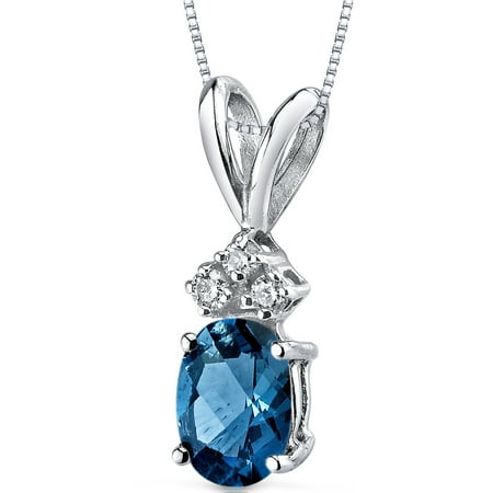 Peora 1.00 Carat T.G.W. Oval-Cut London Blue Topaz and Diamond Accent 14kt White Gold Pendant, 18