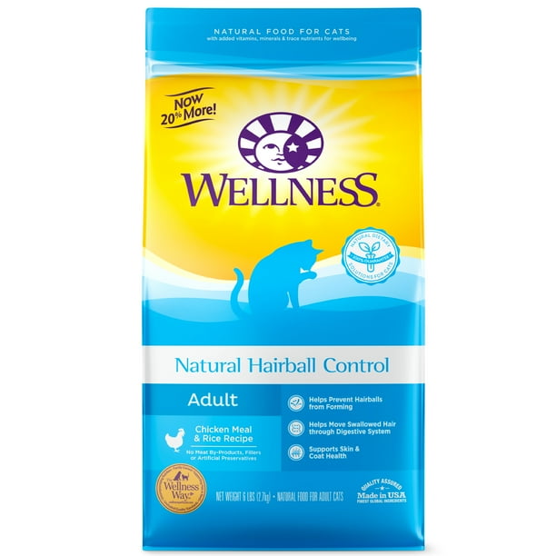 Wellness Complete Health Natural Dry Cat Food, Hairball Control Chicken & Rice Recipe, 6-Pound Bag
