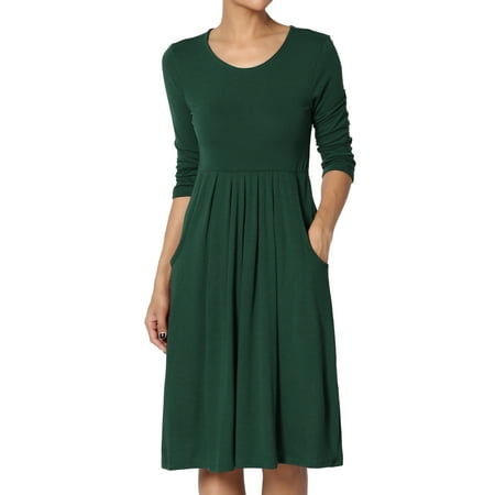 TheMogan Women's S~3X 3/4 Sleeve Stretch Jersey Pleated Waist Babydoll Dress