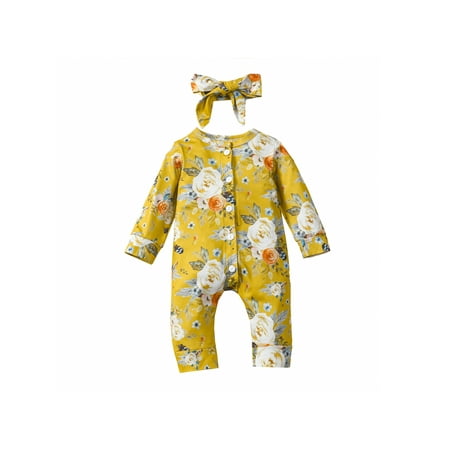 Yinyinxull Newborn Infant Baby Girls Jumpsuit Flower Print Long Sleeve Romper Playsuit+Headband Autumn Spring Clothes Yellow 12-18 Months
Yinyinxull Newborn Infant Baby Girls Jumpsuit Flower Print Long Sleeve Romper Playsuit+Headband Autumn Spring Clothes Yellow 12-18 Months