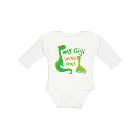 Inktastic My Gigi Loves Me Grandson Dinosaur Gift Baby Boy Long Sleeve Bodysuit
