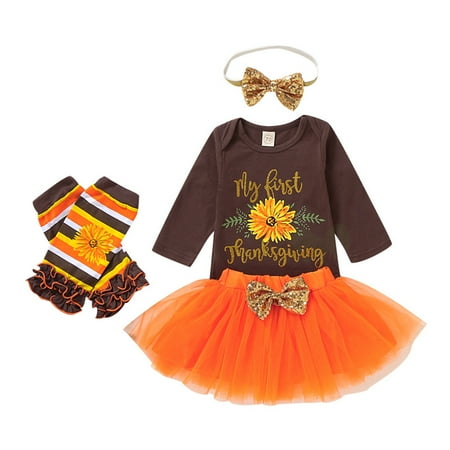 4Pcs My First Thanksgiving Outfit Baby Girl Turkey Long Sleeve Romper Tutu Skirt Headband Leg Warmers Set
4Pcs My First Thanksgiving Outfit Baby Girl Turkey Long Sleeve Romper Tutu Skirt Headband Leg Warmers Set