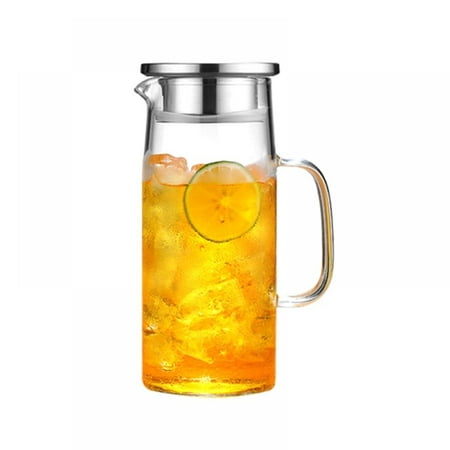 

34oz Glass Pitcher with Lid and Spout Easy Clean Heat Resistant Glass Water Carafe with Handle for Hot Cold Beverages Water Cold Brew Iced Tea and Juice