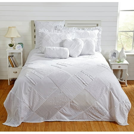 Better Trends Ruffled Chenille Bedspread Queen, White