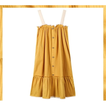 Homeex Ladies Summer Cotton Camisole Vest Over Knee Mid Length Pajamas Yellow XL