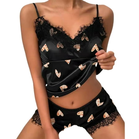 YMH Spaghetti Strap Eyelash Decor Vest Shorts Set Imitation Satin Dot Heart Print V-Neck Sleeveless Pajama Set for Wedding Night
YMH Spaghetti Strap Eyelash Decor Vest Shorts Set Imitation Satin Dot Heart Print V-Neck Sleeveless Pajama Set for Wedding Night