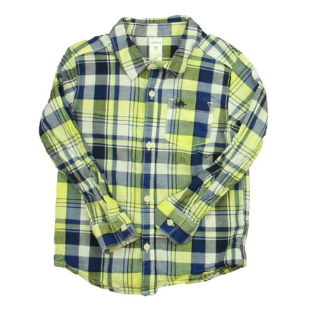Pre-owned Carter s Boys Blue | Yellow Plaid Button Down Long Sleeve size: 5T