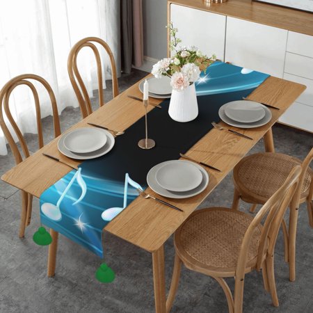 Abstract Blue Free Neon Light Music Notes Table Runner Imitation Linen Table Runner With Green Tassels For Party And Dining Room 14 x 60
Abstract Blue Free Neon Light Music Notes Table Runner Imitation Linen Table Runner With Green Tassels For Party And Dining Room 14 x 60