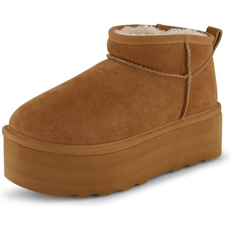 Aamytike Women s Hippy Genuine Suede pull on platform boot +Memory Foam