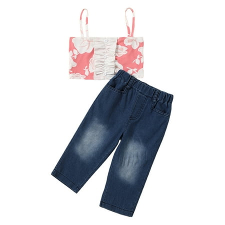 Calsunbaby Toddler Girls 2Pcs Summer Outfits Spaghetti Strap Floral Print Sleeveless Tops Denim Pants Casual Set
Calsunbaby Toddler Girls 2Pcs Summer Outfits Spaghetti Strap Floral Print Sleeveless Tops Denim Pants Casual Set