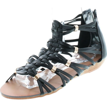 FOREVER REBEL-15 Womens Back Zip Strappy Gladiator Wedge Sandals Black 5