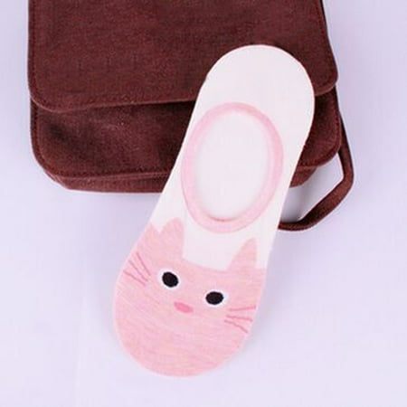 ZMHEGW Ladies Cotton Cute Cat Pattern Slip Design Ladies Boat Socks