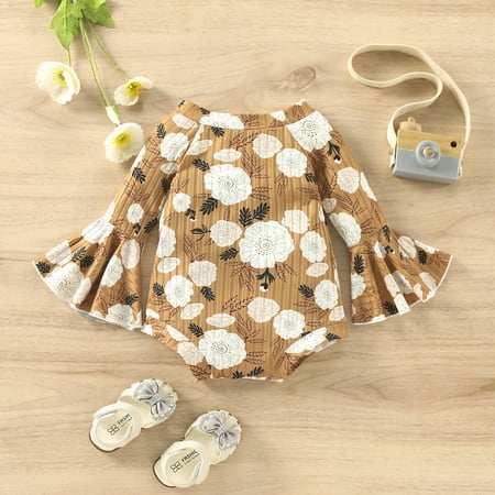 Baby Girls Floral Autumn Long Sleeve Romper Bodysuit Clothes Yellow 100