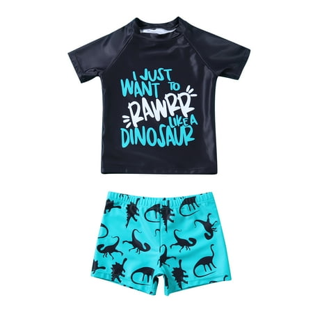 Musuos Boy’s Cute Two Piece Split Swimsuit Unique Letter Printed Short Sleeve Tops and Cartoon Dinosaur Shorts
Musuos Boy’s Cute Two Piece Split Swimsuit Unique Letter Printed Short Sleeve Tops and Cartoon Dinosaur Shorts