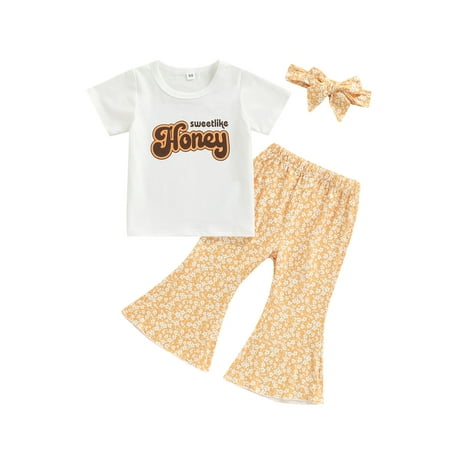 TheFound Toddler Baby Girls 3Pcs Clothes Honey Tee Shirt Tops Flared Pants Headband Summer Floral Set
TheFound Toddler Baby Girls 3Pcs Clothes Honey Tee Shirt Tops Flared Pants Headband Summer Floral Set