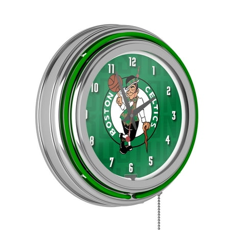 NBA Chrome Double Rung Neon Clock - City - Boston Celtics