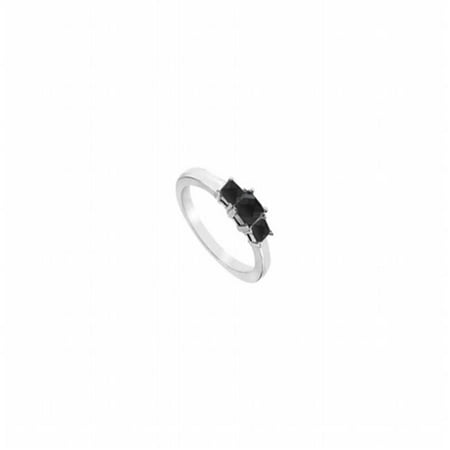 14K White Gold Princess Prong Set Black Diamond Three Stone Ring, 1.50 CT - Size 5.5