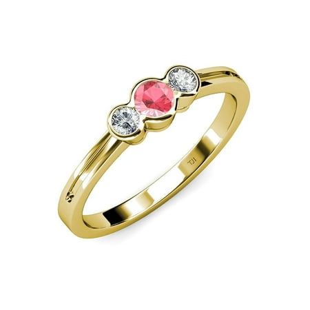 Pink Tourmaline and Diamond (SI2-I1 G-H) Three Stone Ring 0.53 ct tw in 14K Yellow Gold.size 9.0
Pink Tourmaline and Diamond (SI2-I1 G-H) Three Stone Ring 0.53 ct tw in 14K Yellow Gold.size 9.0
