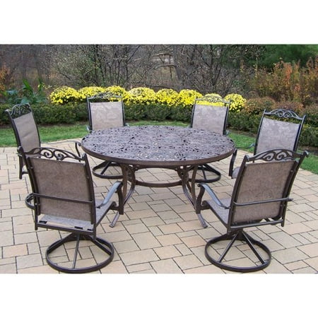 Oakland Living Mississippi Cascade 60 in. Swivel Sling Patio Dining Set - Seats 6