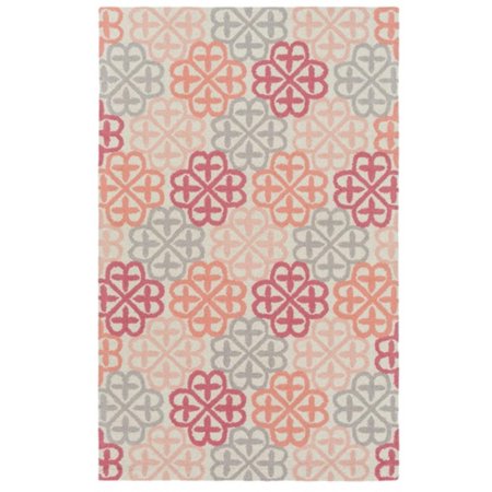 2' x 3' Refreshing Energy Blush Pink, Sand White and Gray Hand Hooked Wool Area Throw Rug