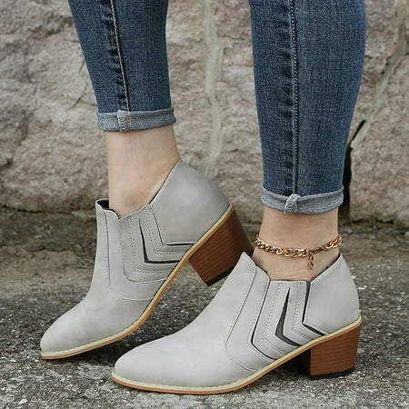 

Wefuesd Fashion Casual Leather Boots Chunky Ankle Women s Short Heels Shoes Roman Women s Boots Booties For Women Boots For Women Grey 37