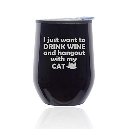 

Stemless Wine Tumbler Coffee Travel Mug Glass with Lid Drink Wine And Hang Out With Cat (Midnight Black)
