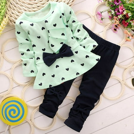 New Baby Sets Heart-Shaped Print Bow Cute Kids Set T Shirt + Pants GN/80