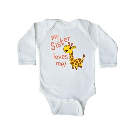 Inktastic My Sister Loves me- cute giraffe Gift Baby Boy or Baby Girl Long Sleeve Bodysuit