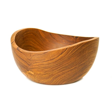 Wavy Flat Rim Teak Wood Bowl - Jumbo