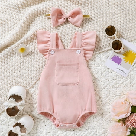 NIUREDLTD Girls Fly Sleeve Solid Backless Ruffles Romper Bodysuits With Pocket Headbands Set
NIUREDLTD Girls Fly Sleeve Solid Backless Ruffles Romper Bodysuits With Pocket Headbands Set