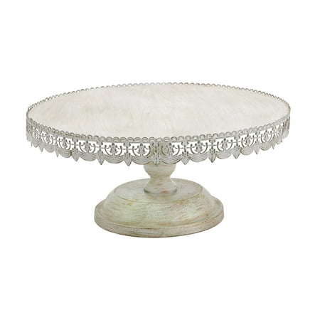 DecMode 22 x 10 White Metal Cake Stand with Lace Inspired Edge 1-Piece