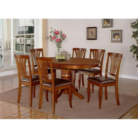 Wooden Imports Furniture AV7-SBR-LC 7PC Avon Dining Table and 6 Faux Leather Upholstered Seat Chairs in Saddle Brown