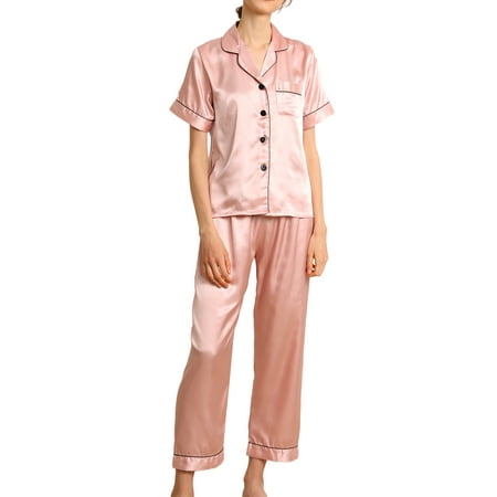 Lumento Stirped Silk Satin Pajama Set for Women Short Sleeve Button Down Loungewear Pjs Set Soft Sleepwear Nightwear Outfits Size S-XL
Lumento Stirped Silk Satin Pajama Set for Women Short Sleeve Button Down Loungewear Pjs Set Soft Sleepwear Nightwear Outfits Size S-XL