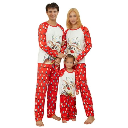

FOCUSNORM Family Matching Christmas Reindeer Printed Pajama Set Dad Mom Kids Baby Sleepwear Homewear