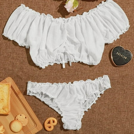 Seyurigaoka Seyurigaoka 2 Pcs Lady s Sexy Lingerie Set Solid Color Boat Neck Short Sleeve Lace Top Elastic Slim Panties 
Seyurigaoka Seyurigaoka 2 Pcs Lady s Sexy Lingerie Set Solid Color Boat Neck Short Sleeve Lace Top Elastic Slim Panties