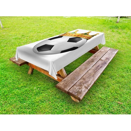 King Outdoor Tablecloth Football Soccer Championship Inspired Ball Crown with Ornaments Image Print Decorative Washable Fabric Picnic Table Cloth 58 X 84 Inches Black White and Gold by Ambesonne
King Outdoor Tablecloth Football Soccer Championship Inspired Ball Crown with Ornaments Image Print Decorative Washable Fabric Picnic Table Cloth 58 X 84 Inches Black White and Gold by Ambesonne
