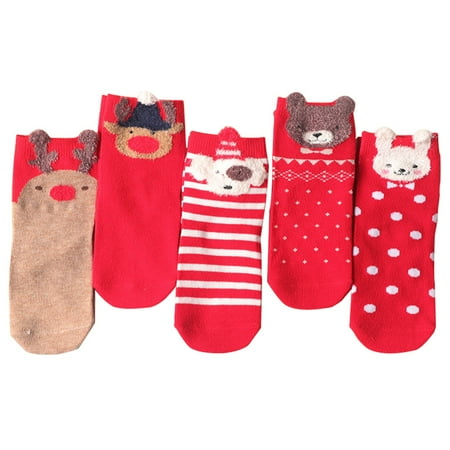 5 Pair/Set Cotton Socks Christmas Socks Creative Socks Christmas Cartoon Socks
